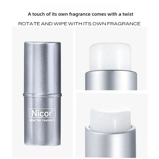 Long-lasting love solid perfume balm stick for women by MAIRA'S COLLECTIONS, shown in a sleek, portable container with a smooth balm surface.