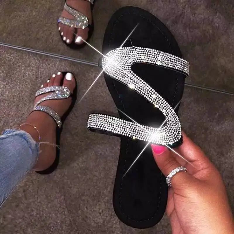 Women's rhinestone sandals by MAIRA'S COLLECTIONS featuring comfortable summer beach footwear with sparkling embellishments.