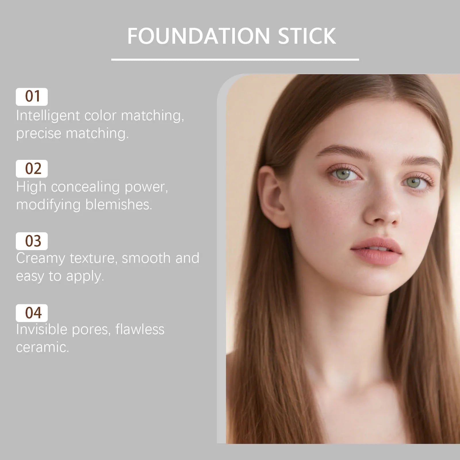 Color-changing concealer foundation stick from MAIRA'S COLLECTIONS, 13g, showing the sleek beige stick with cap and product branding.