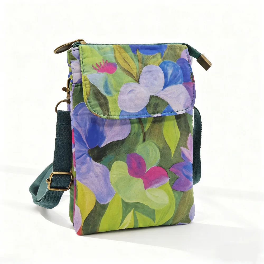 Women's printed crossbody phone bag by MAIRA'S COLLECTIONS featuring a stylish design and compact size for everyday use.