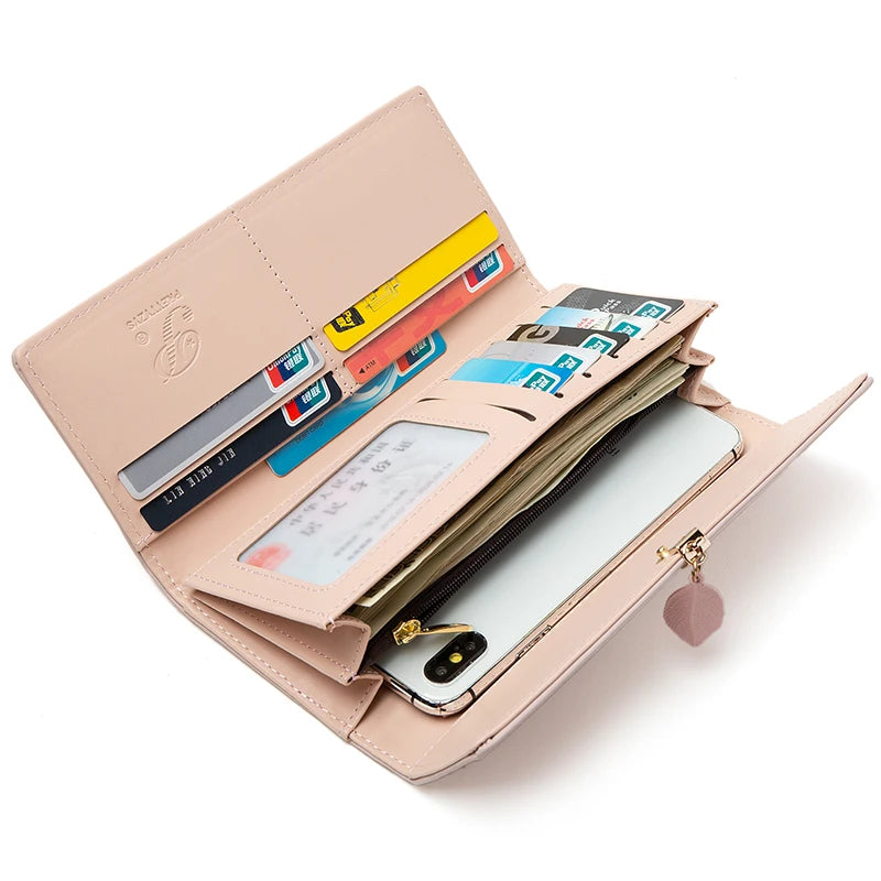Women's PU leather tri-fold bag by MAIRA'S COLLECTIONS featuring a sleek design and multiple compartments.