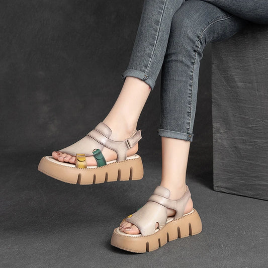 Women's genuine leather wedge sandals by MAIRA'S COLLECTIONS featuring platform casual shoes with open toes and ankle straps.