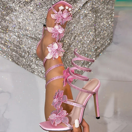 Eilyken Crystal Flower ankle strap sandals by MAIRA'S COLLECTIONS featuring clear crystals and elegant design