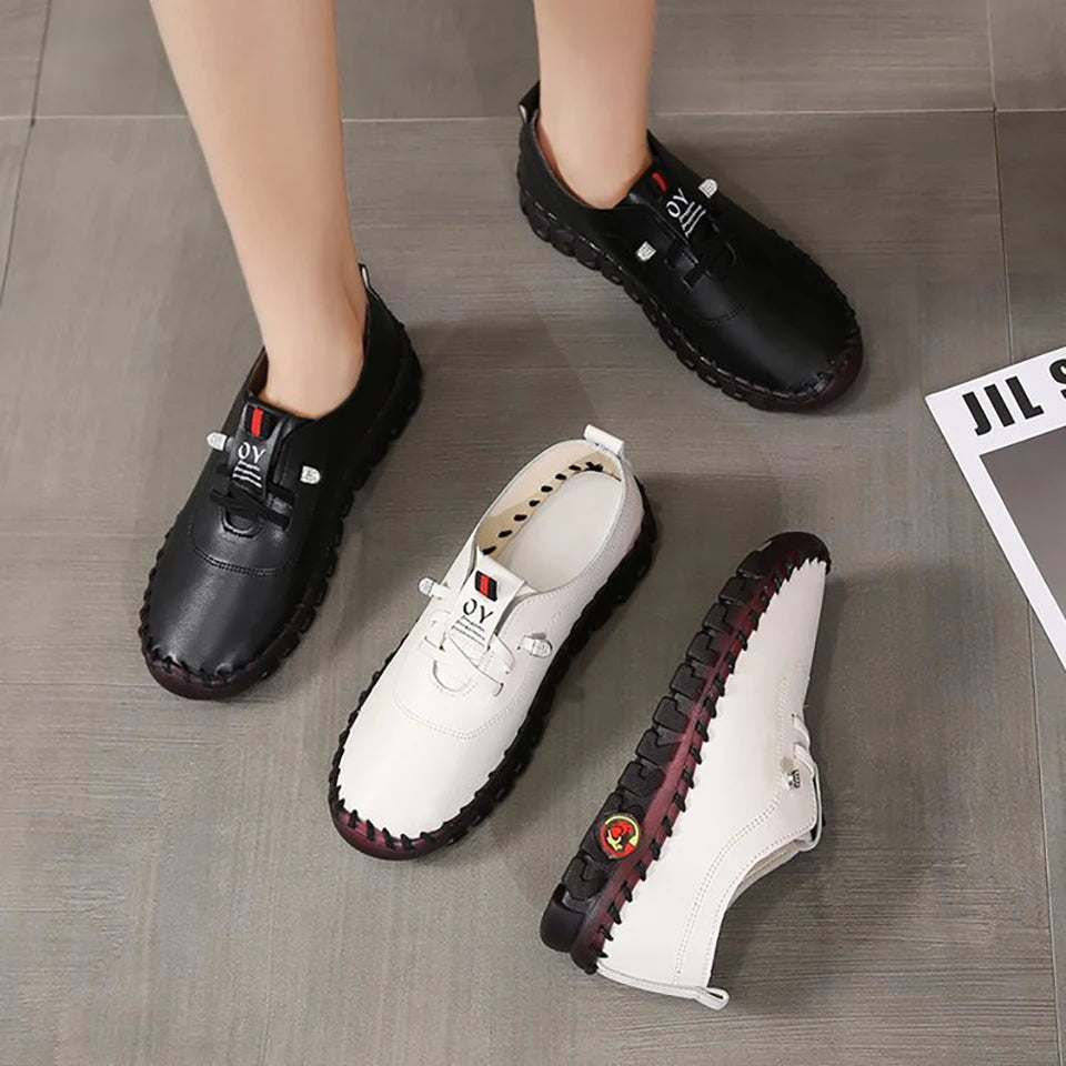 Women's leather sneakers by MAIRA'S COLLECTIONS, lace-up casual comfort shoes with stylish design and cushioned soles.