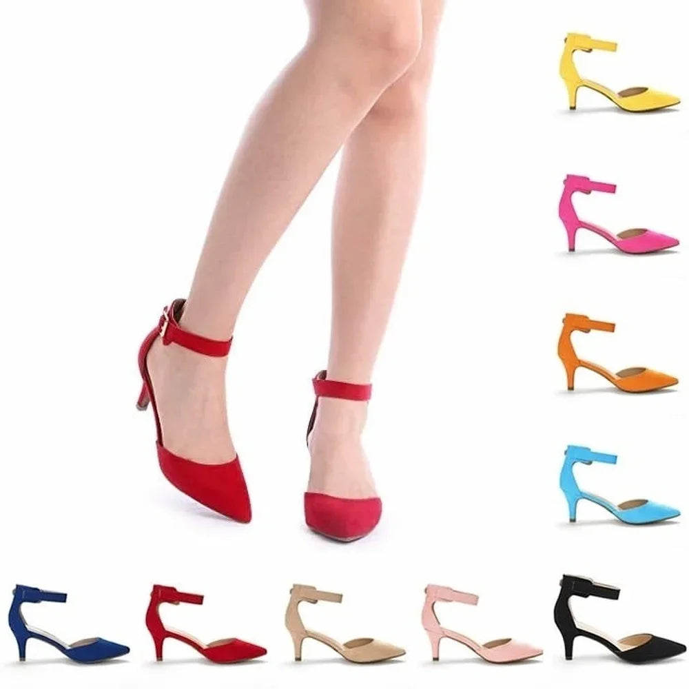Women's suede ankle strap sandals with 5cm heel, wedding shoes by MAIRA'S COLLECTIONS, featuring elegant design and comfortable fit.