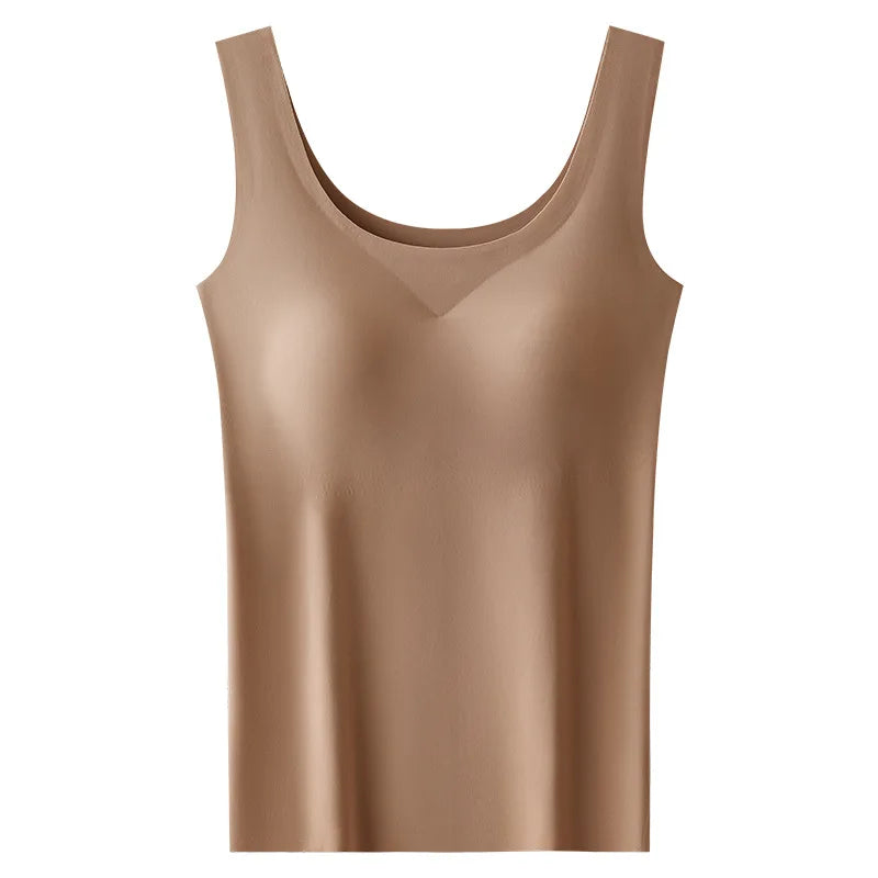 MAIRA'S COLLECTIONS M-2XL ice silk seamless one-piece tank top with chest pads, lightweight and form-fitting for comfortable wear