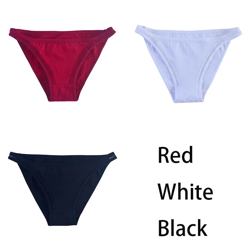 Set of three women's cotton panties by MAIRA'S COLLECTIONS featuring solid color bikini-style mesh underpants.