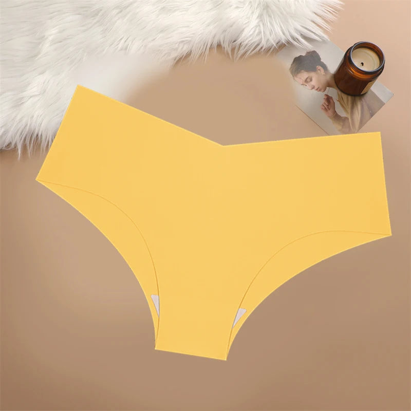 Seamless V-waist panties from MAIRA'S COLLECTIONS in soft, stretchy fabric, shown in a neutral color on a white background.