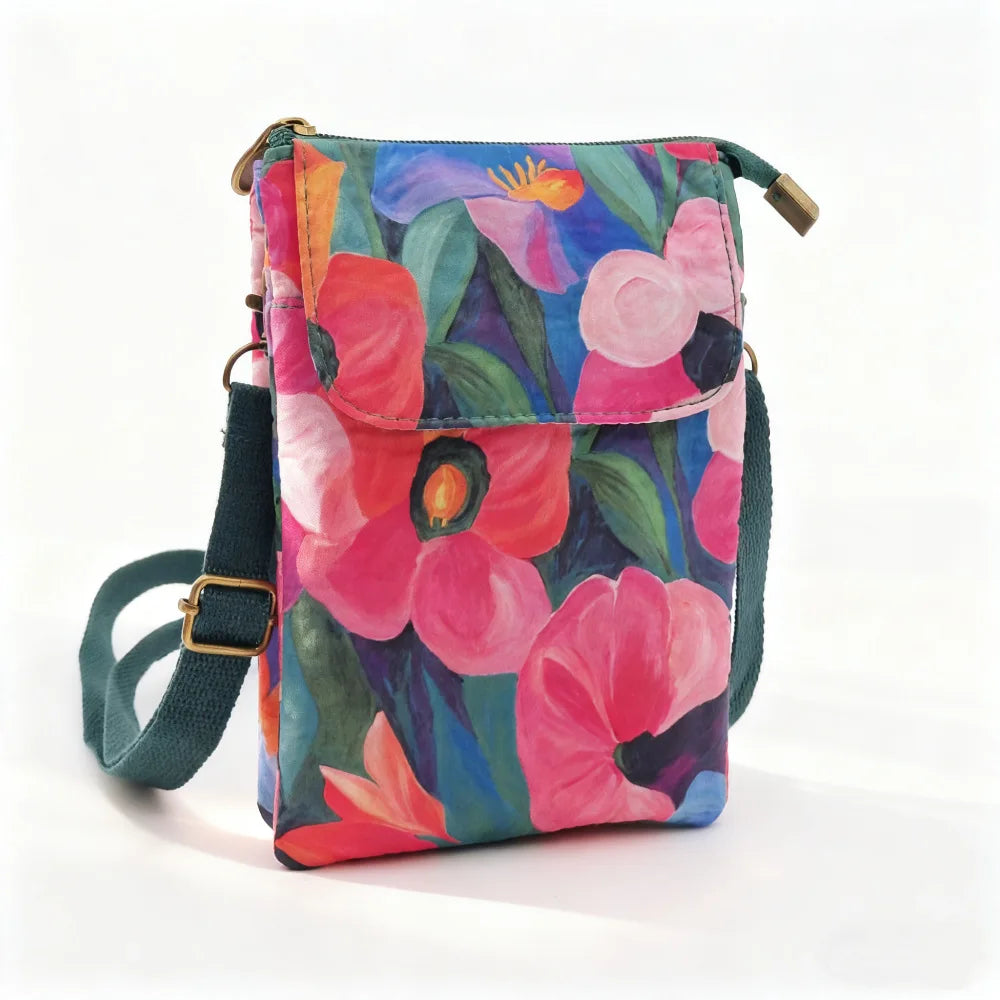 Women's printed crossbody phone bag by MAIRA'S COLLECTIONS, featuring a stylish design with a convenient phone compartment.