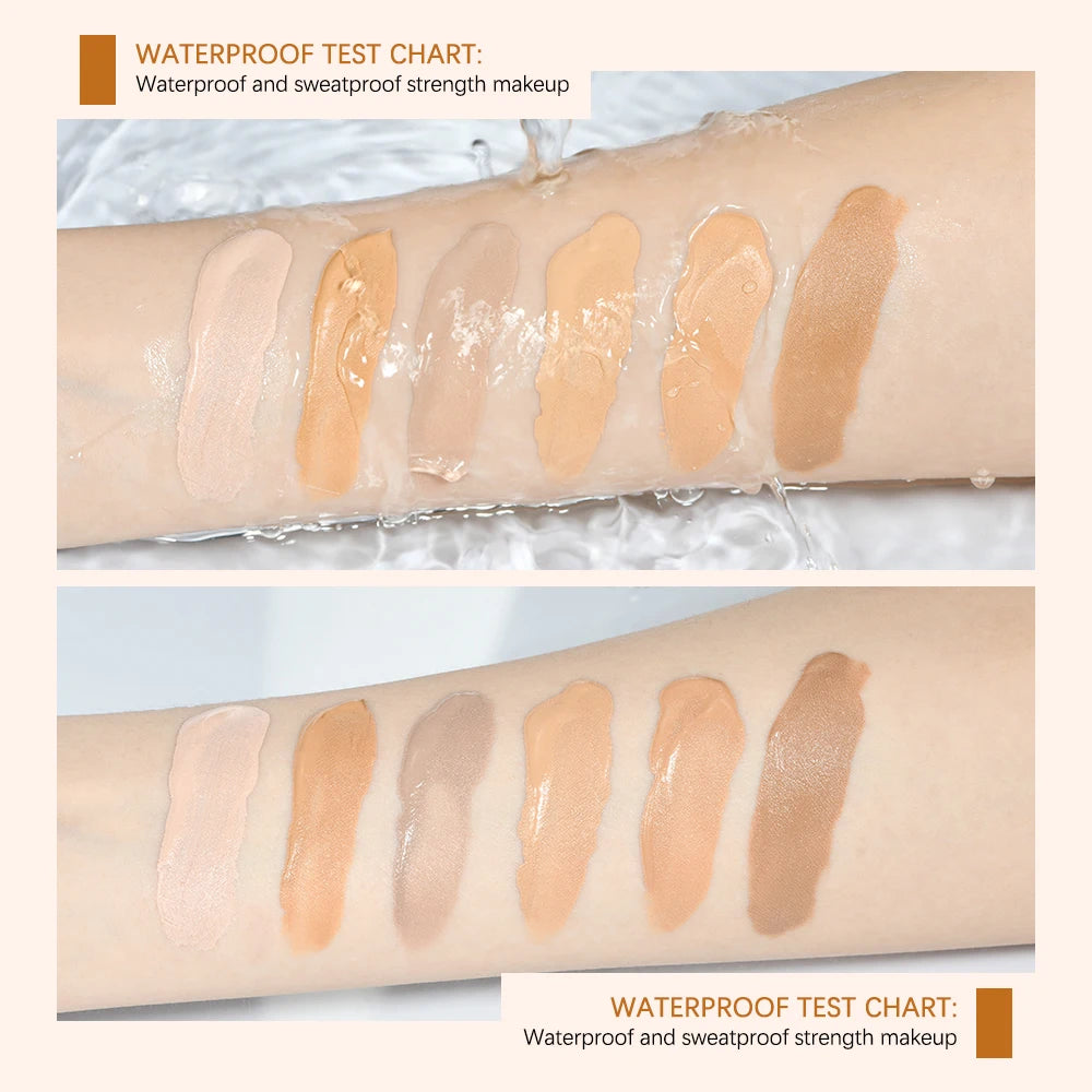 Close-up of MAIRA'S COLLECTIONS matte liquid foundation bottle, showcasing oil control and waterproof features in a sleek design.
