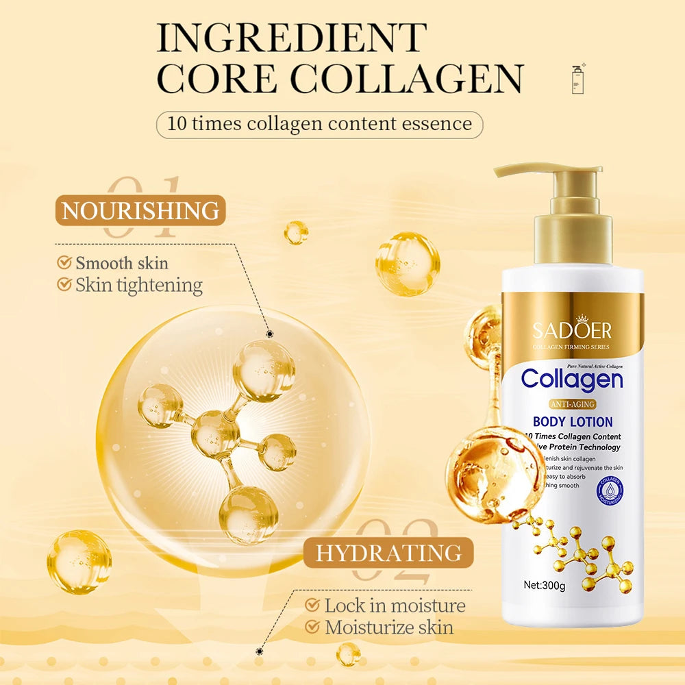 MAIRA'S COLLECTIONS anti-aging collagen body lotion with firming and deep hydration for smooth, youthful skin.
