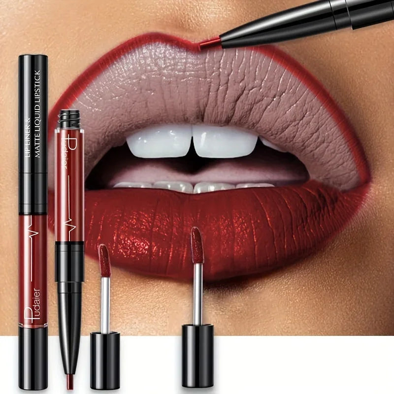Double-ended lipstick and lip liner by MAIRA'S COLLECTIONS, featuring a sleek design with vibrant lipstick and precise lip liner.