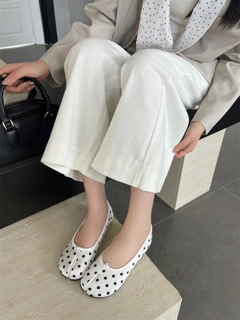 Women's polka dot Tabi flats by MAIRA'S COLLECTIONS featuring split toe ballerina shoe with stylish polka dot pattern.
