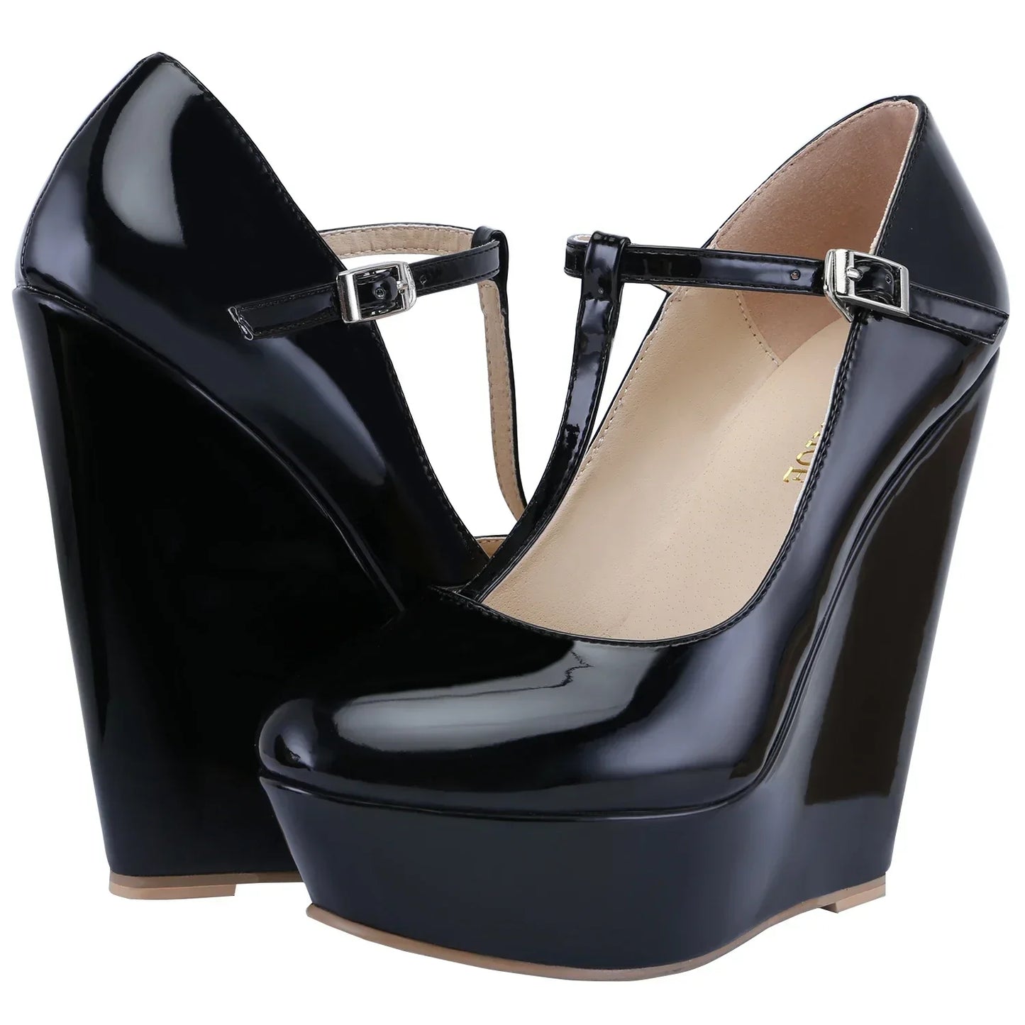 Women's platform wedge pumps by Maira's Collections featuring 14cm high heels and stylish T-strap design for parties.