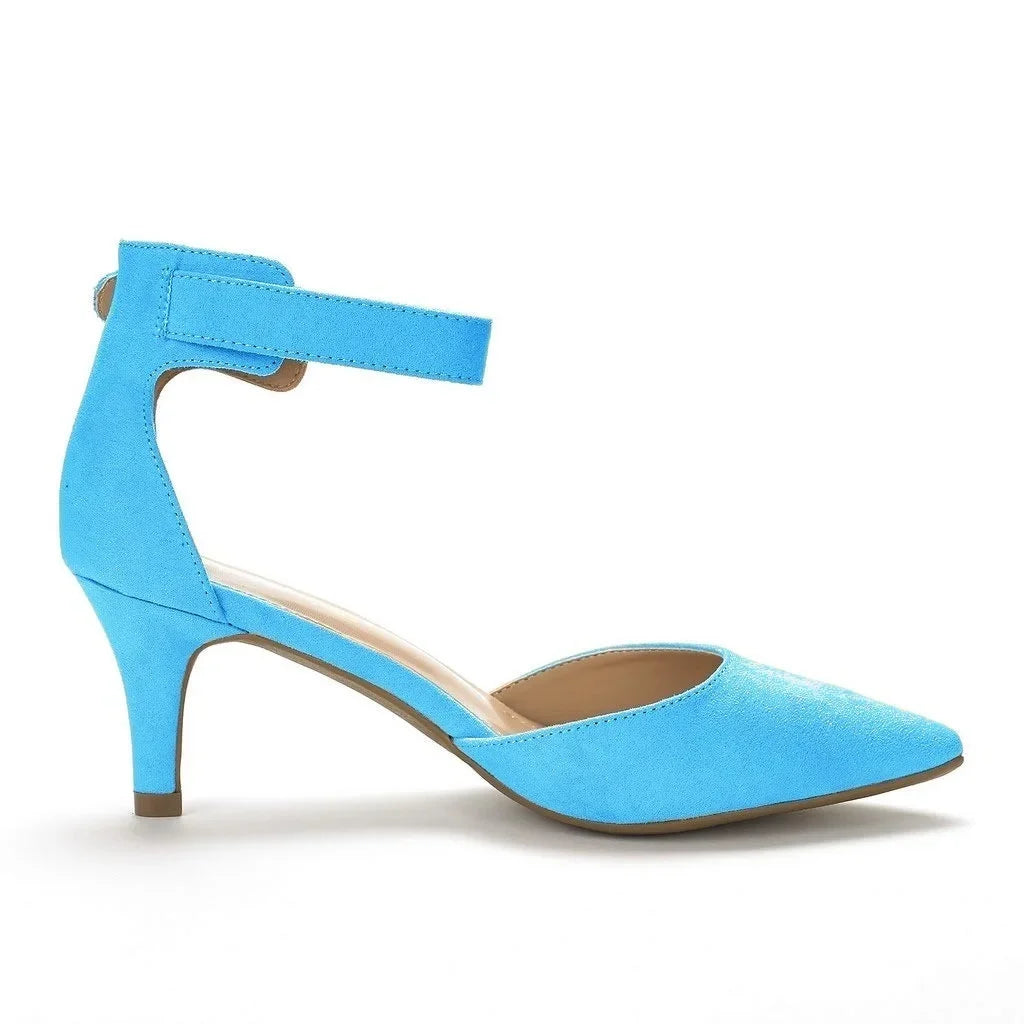 Women's suede ankle strap sandals with 5cm heel from MAIRA'S COLLECTIONS, perfect for wedding shoes, featuring elegant design.