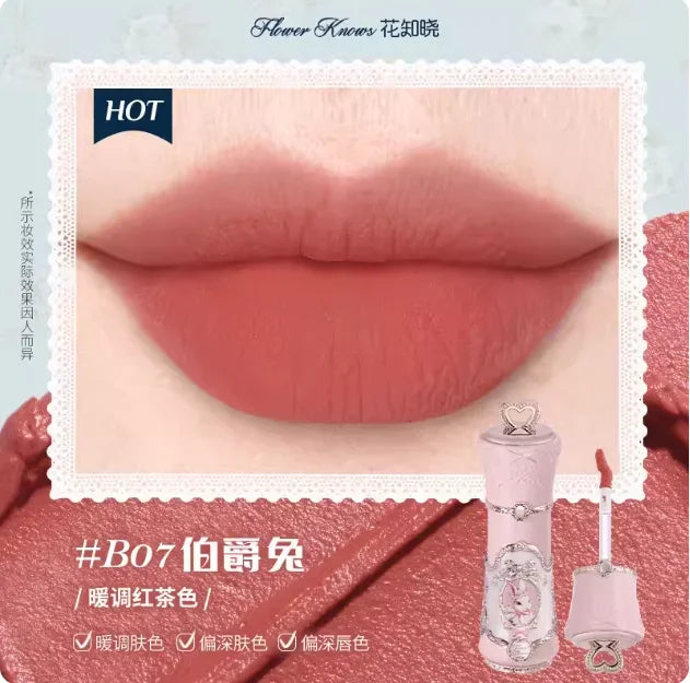 MAIRA'S COLLECTIONS Flower Knows Strawberry Rococo Lip Cream in a sleek tube with pink and red floral packaging.