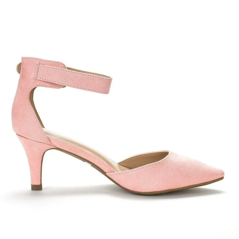 Women's suede ankle strap sandals with 5cm heel, wedding shoes by MAIRA'S COLLECTIONS, featuring elegant design and ankle strap detail.