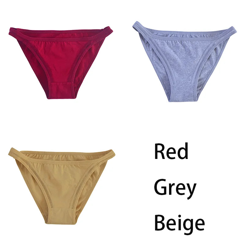 Set of three women's cotton panties by MAIRA'S COLLECTIONS featuring solid color bikini-style mesh underpants.