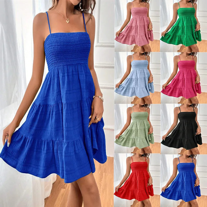 Women's smocked mini dress by MAIRA'S COLLECTIONS featuring a fitted bodice and flowing skirt in a stylish summer design.