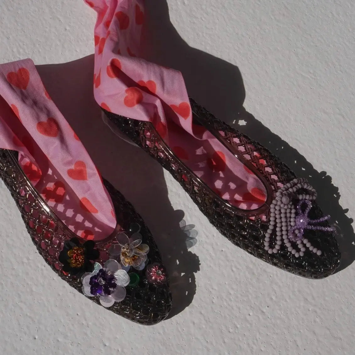 Women's Crystal Jelly Flats by MAIRA'S COLLECTIONS featuring pointed toe summer sandals with transparent, crystal-embellished jelly material.