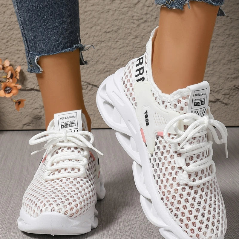 Women's mesh running shoes by MAIRA'S COLLECTIONS with breathable design and casual sports sneaker style, shown in this image.