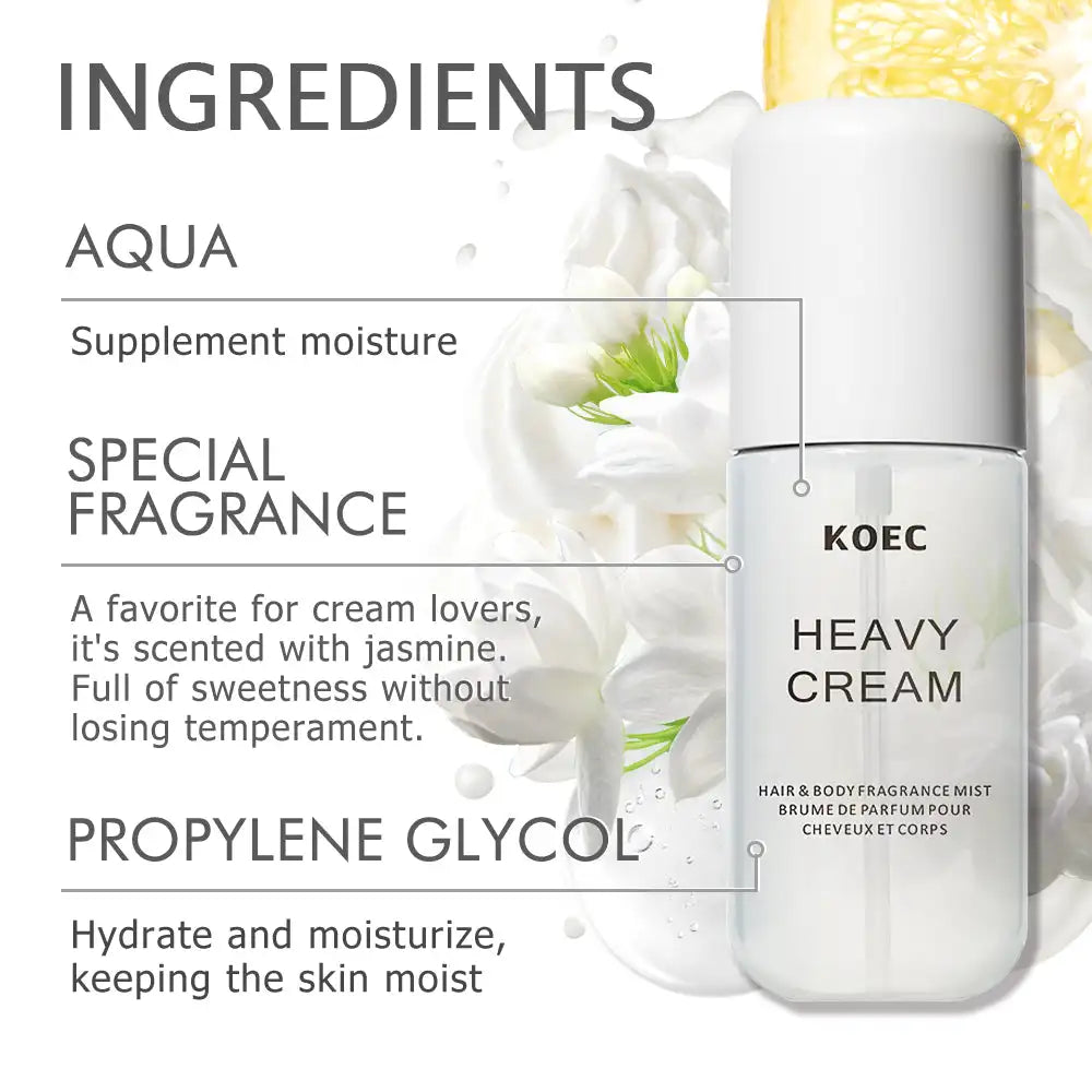 MAIRA'S COLLECTIONS KOEC Fragrance Mist 50ml with jasmine, vanilla, and lemon notes, featuring a sleek spray bottle design.