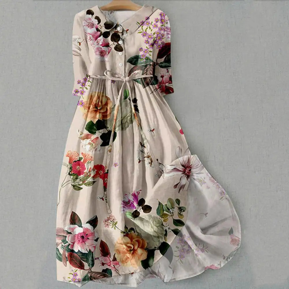 Bohemian floral A-line midi dress by MAIRA'S COLLECTIONS with vibrant, flowing fabric and a stylish A-line silhouette.