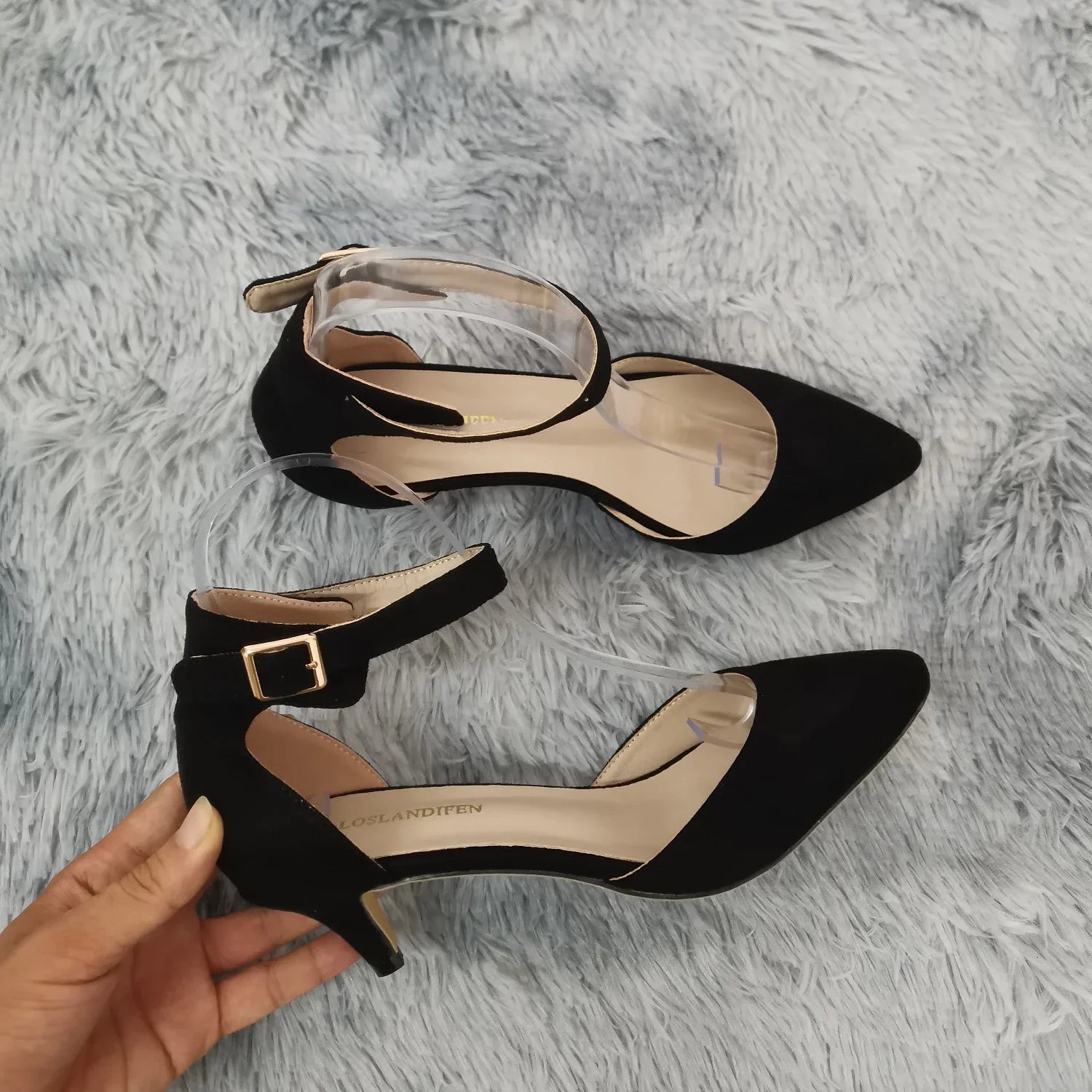 Women's suede ankle strap sandals with 5cm heel from MAIRA'S COLLECTIONS, perfect for weddings and special occasions.