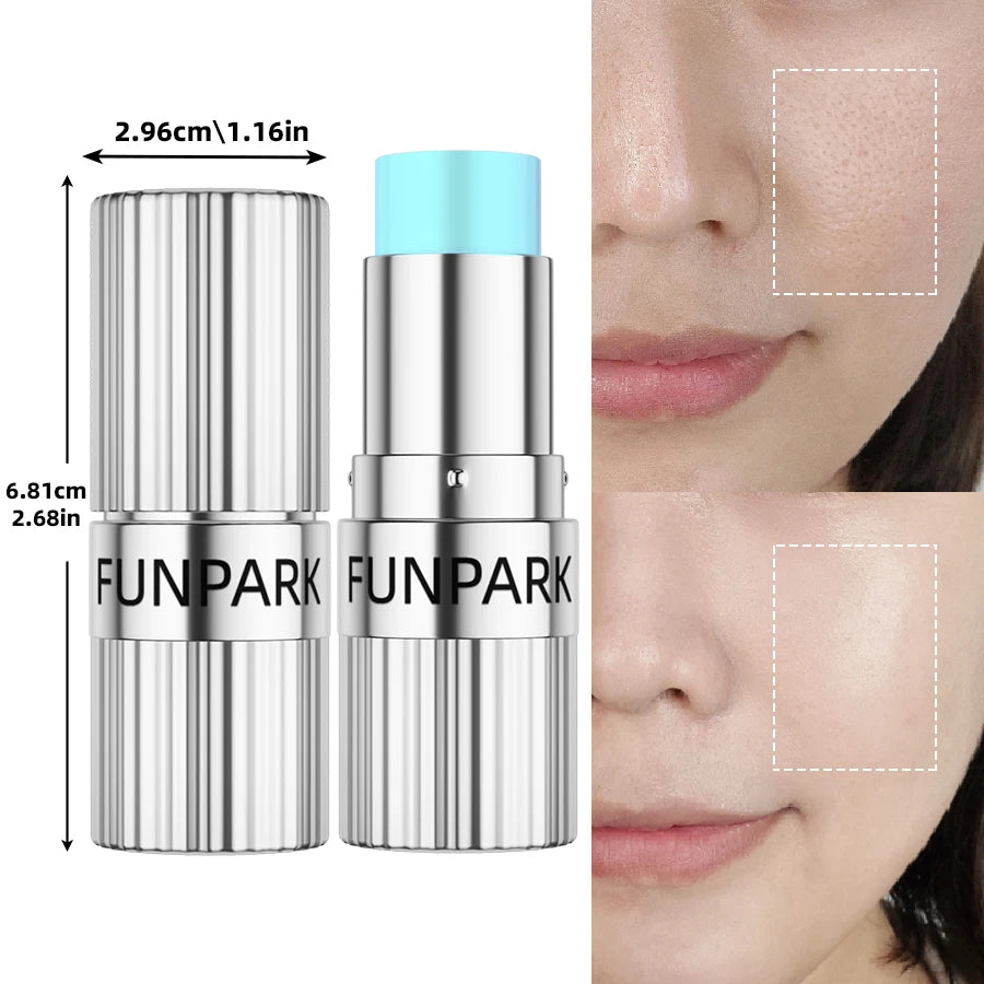MAIRA'S COLLECTIONS pore minimizing primer stick applied on face, creating a smooth makeup base with minimized pores.