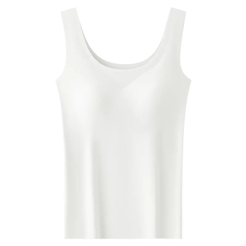 M-2XL Ice Silk seamless one-piece tank top with chest pads from MAIRA'S COLLECTIONS, shown in a close-up of the fabric and fit.