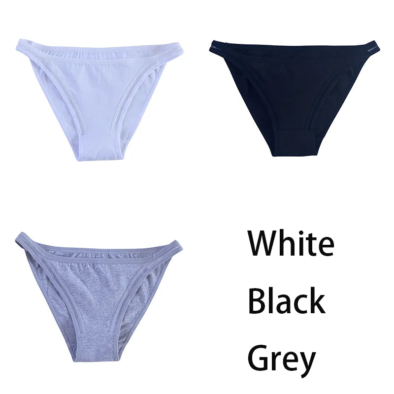 Set of three women cotton panties by MAIRA'S COLLECTIONS featuring breathable mesh and solid color bikini-style underpants.