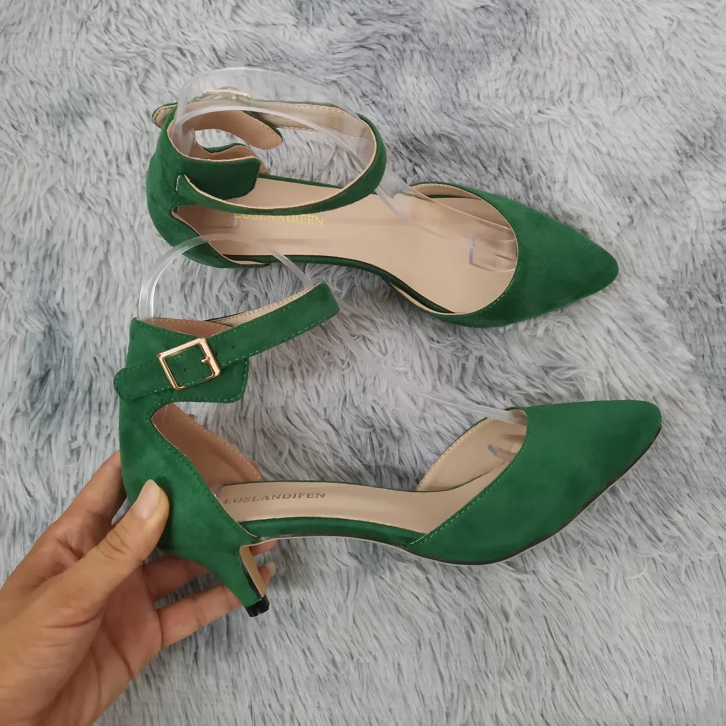 Women's suede ankle strap sandals with 5cm heel from MAIRA'S COLLECTIONS, perfect for wedding footwear.