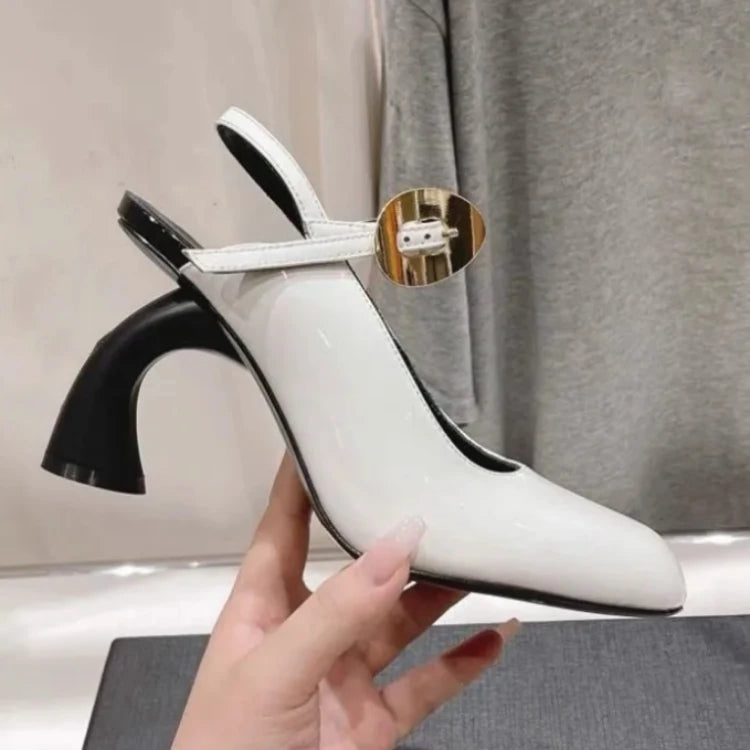 Women's cross strap high heel sandals by MAIRA'S COLLECTIONS featuring an irregular heel design, shown on a neutral background.