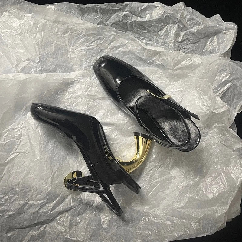 Women's cross strap high heel sandals with irregular heel design by MAIRA'S COLLECTIONS, showcasing stylish footwear.
