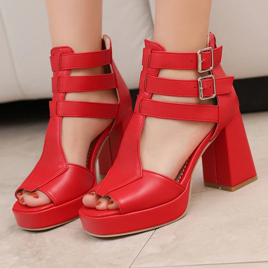 Women's platform block heel sandals by MAIRA'S COLLECTIONS featuring stylish design and comfortable high block heels.