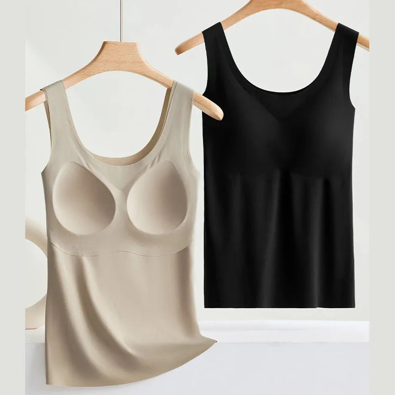 M-2XL Ice Silk seamless one-piece tank top with chest pads from MAIRA'S COLLECTIONS, shown in a close-up view.